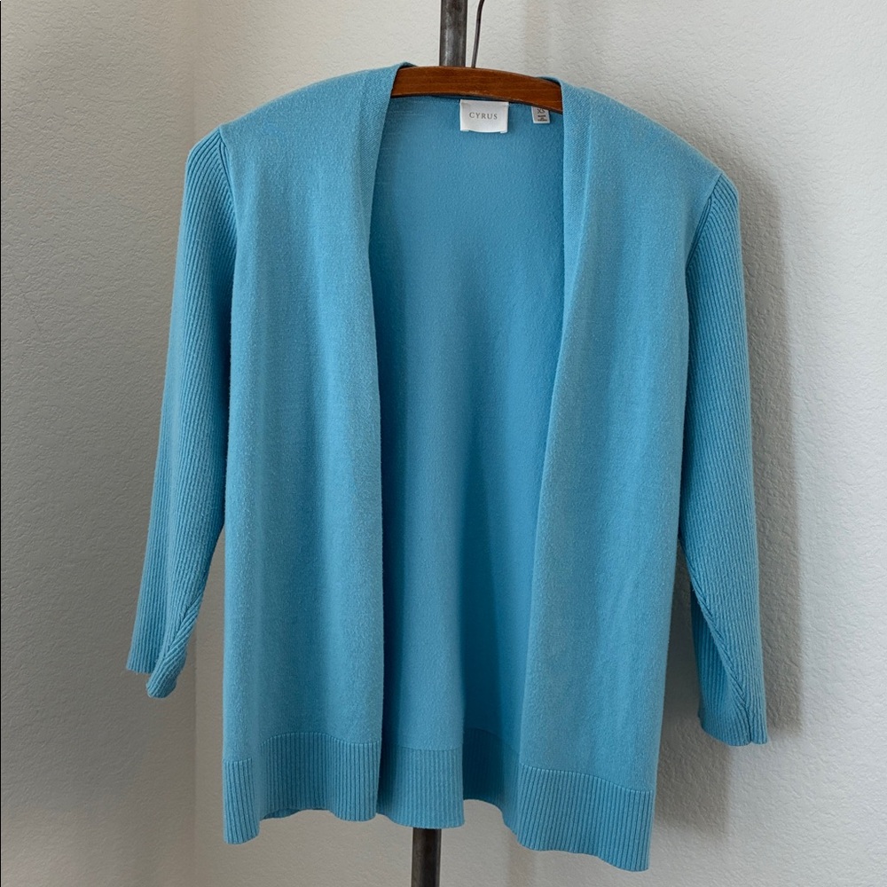 Cyrus icy ice blue open cardigan sz XS VGUC eclectic grandpa dopamine classic